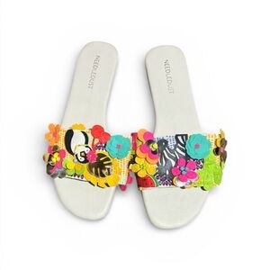 White Colorful embellished Floral Sandals